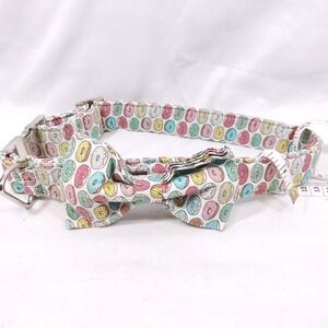 Unique Style Paws Multicolor Donut Dog Collar; Bowtie, Adjustable, Metal Buckle
